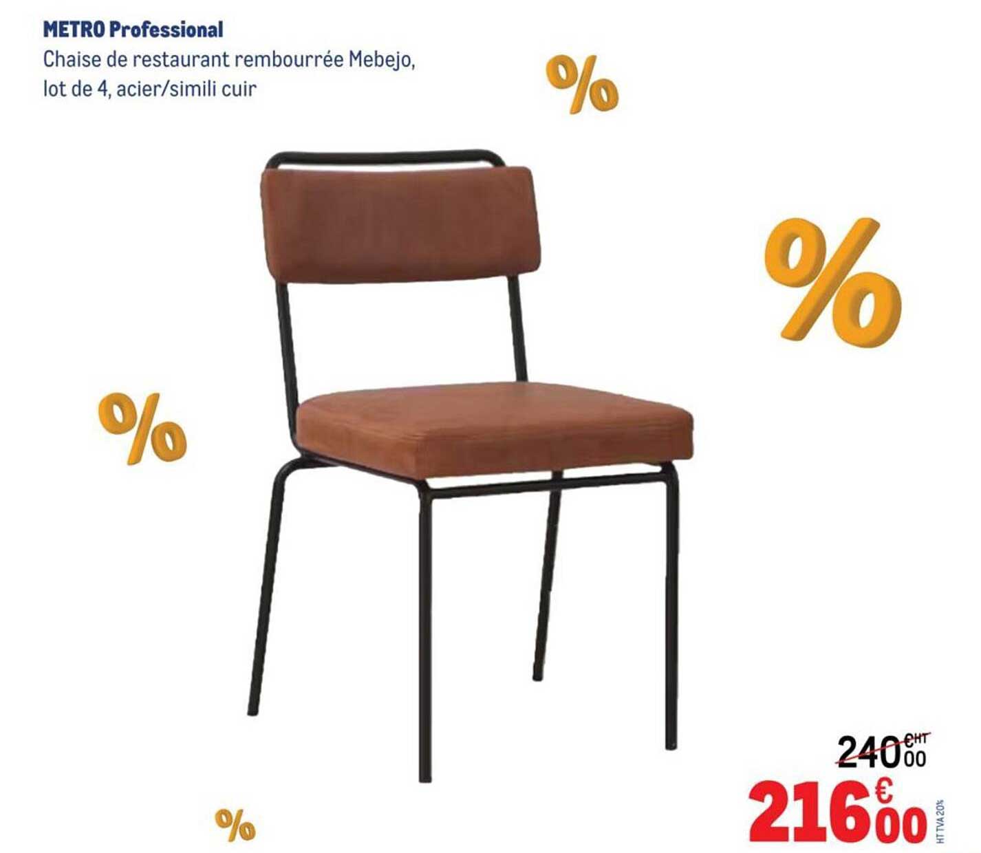Chaise de restaurant rembourrée Mebejo, lot de 4, acier/simili cuir