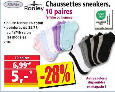Chaussettes sneakers, 10 paires femme ou homme