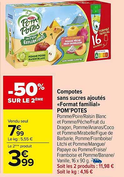 Compotes sans sucres ajoutés «Format familial» POM'POTES