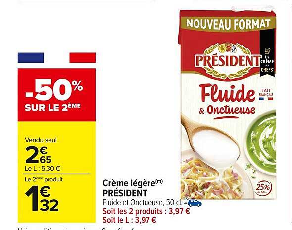 Crème légère(m) PRÉSIDENT - Fluide et Onctueuse, 50 cl