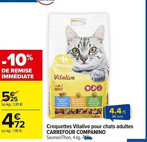Croquettes Vitalive pour chats adultes CARREFOUR COMPANINO