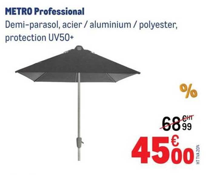 Demi-parasol, acier / aluminium / polyester, protection UV50+