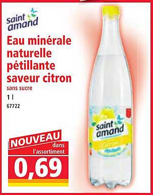 Eau minérale naturelle pétillante saveur citron