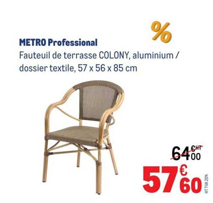 Fauteuil de terrasse COLONY, aluminium / dossier textile