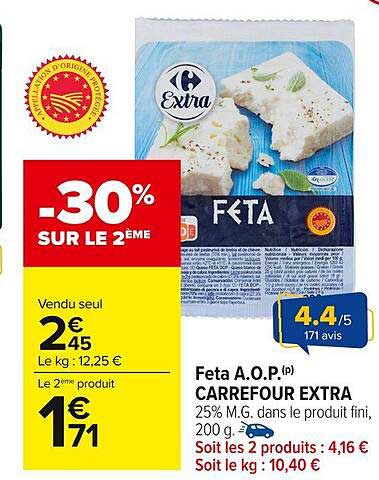 Feta A.O.P. Carrefour Extra -30% sur le 2ème