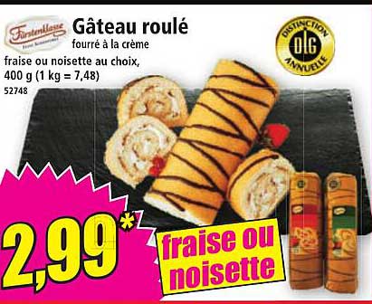 Gâteau roulé fourré à la crème fraise ou noisette au choix