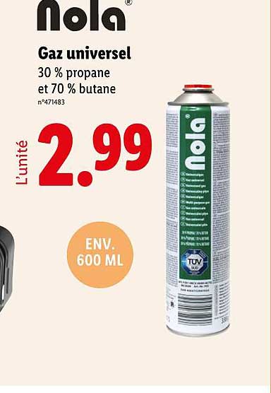 Gaz universel 30 % propane et 70 % butane