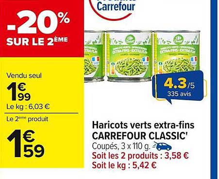 Haricots verts extra-fins CARREFOUR CLASSIC'