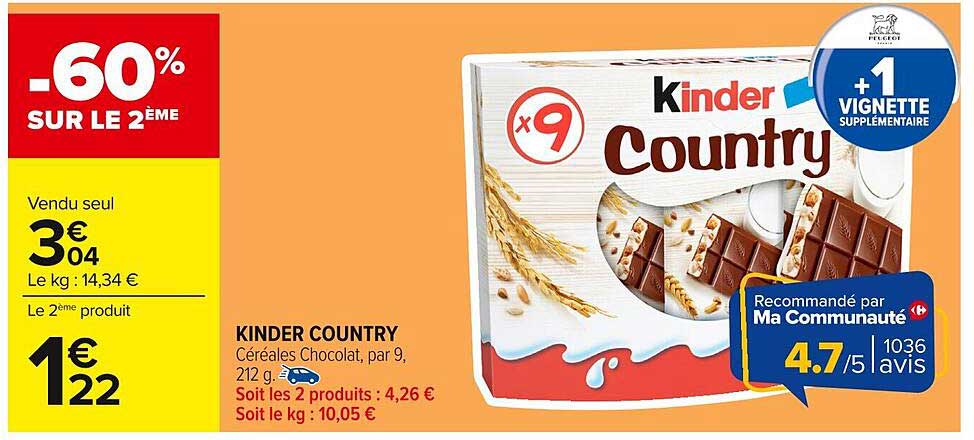 Kinder Country -60% sur le 2ème