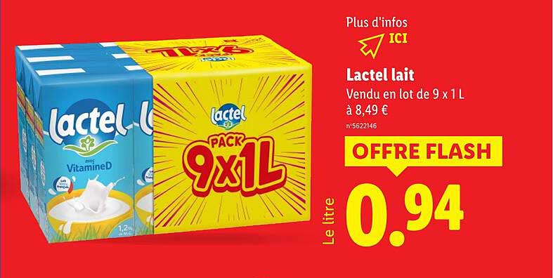 Lactel lait vendu en lot de 9 x 1L