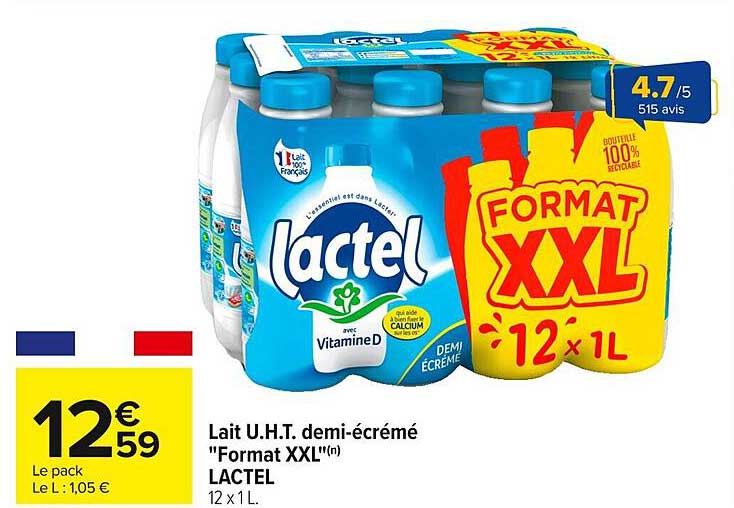 Lait U.H.T. demi-écrémé "Format XXL"(n) LACTEL