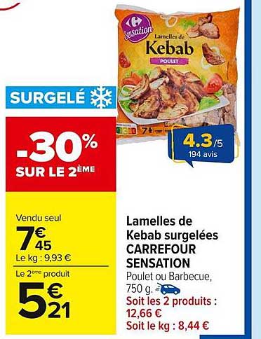 Lamelles de Kebab surgelées CARREFOUR SENSATION 750 g