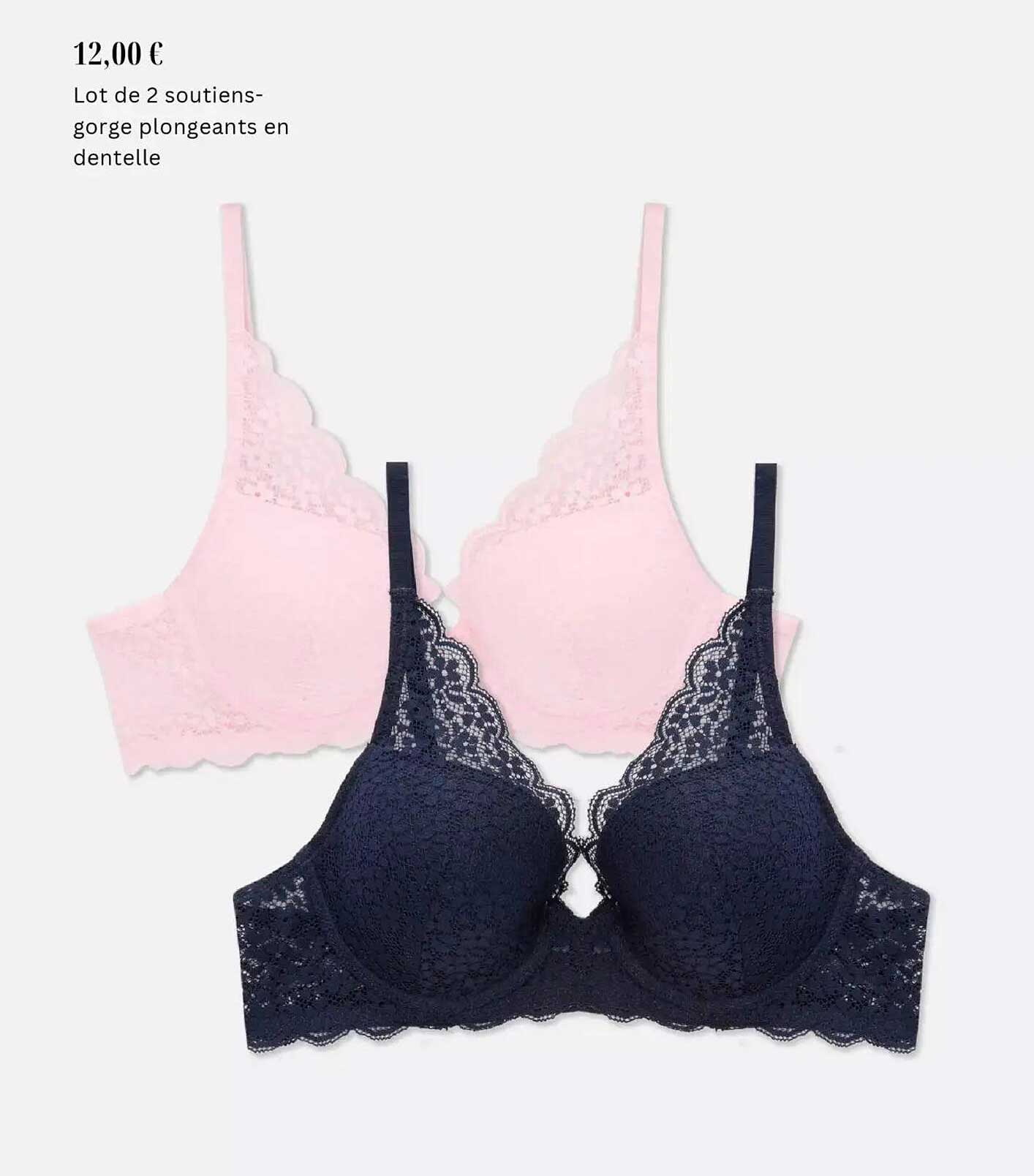 Lot de 2 soutiens-gorge plongeants en dentelle