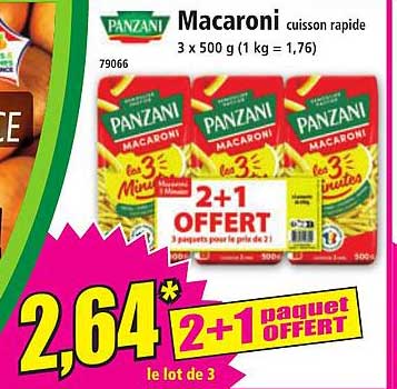 Macaroni cuisson rapide 3 x 500 g (1 kg = 1,76)