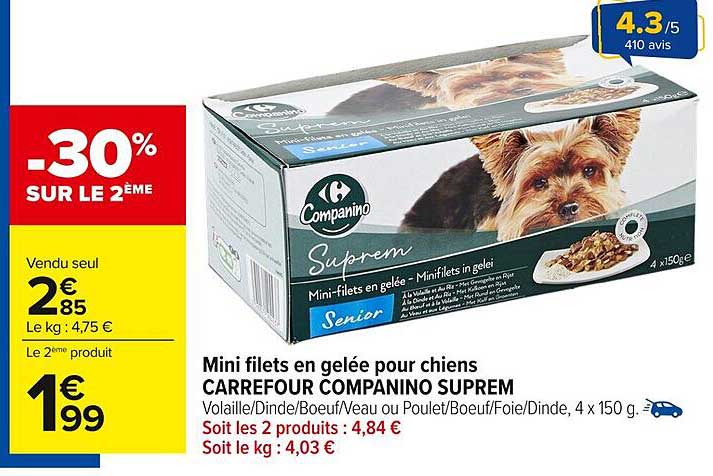 Mini filets en gelée pour chiens CARREFOUR COMPANINO SUPREM
