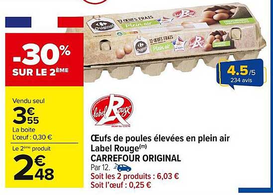 Œufs de poules élevées en plein air Label Rouge(m) CARREFOUR ORIGINAL