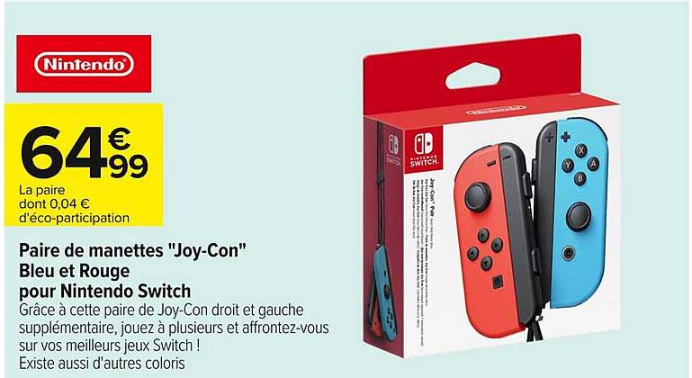 Paire de manettes "Joy-Con" Bleu et Rouge pour Nintendo Switch