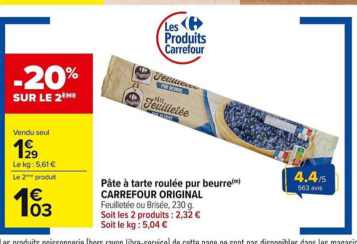 Pâte à tarte roulée pur beurre(m) CARREFOUR ORIGINAL