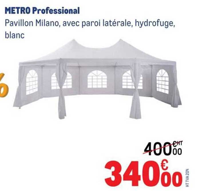 Pavillon Milano, avec paroi latérale, hydrofuge, blanc