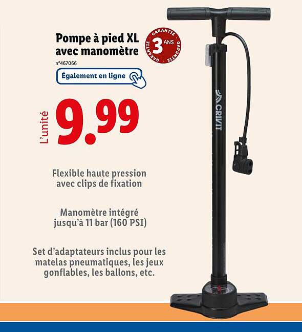 Pompe à pied XL avec manomètre