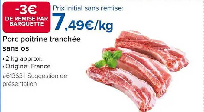 Porc poitrine tranchée sans os