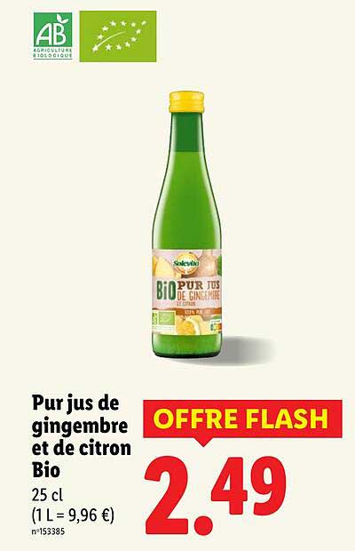 Pur jus de gingembre et de citron Bio