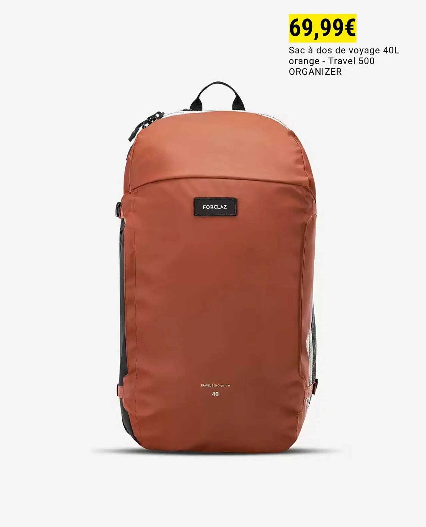 Sac à dos de voyage 40L orange - Travel 500 ORGANIZER