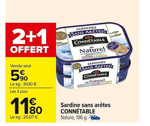 Sardine sans arêtes CONNETABLE au Naturel, 196 g