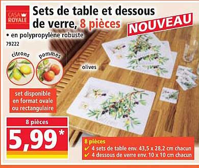 Sets de table et dessous de verre, 8 pièces