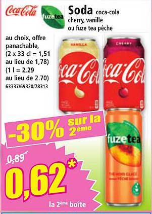 Soda coca-cola cherry, vanille ou fuze tea pêche
