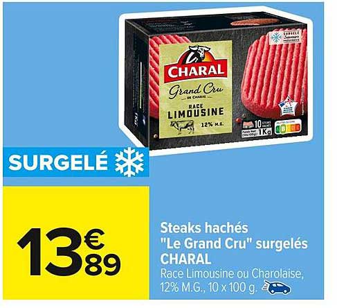 Steaks hachés "Le Grand Cru" surgelés CHARAL