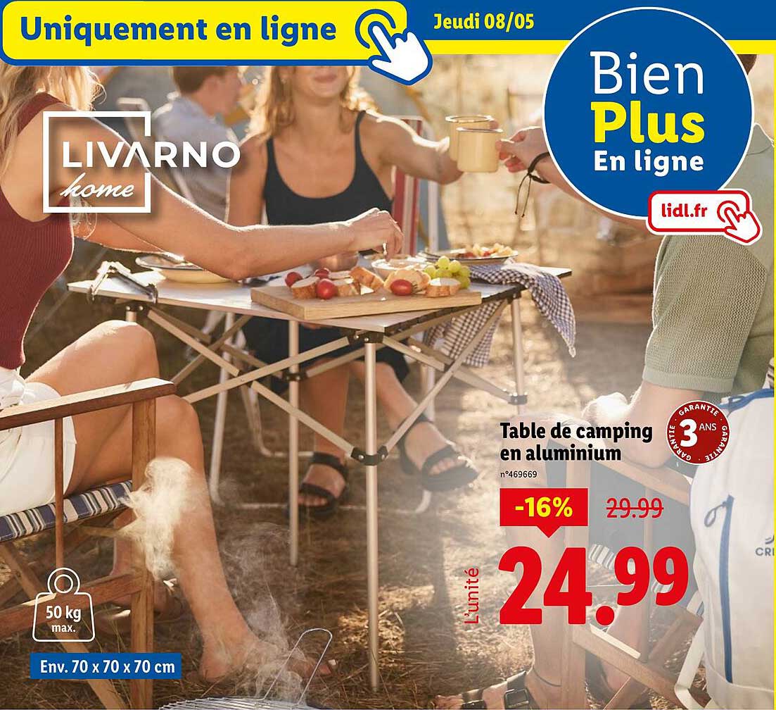 Table de camping en aluminium