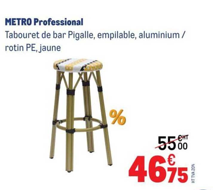 Tabouret de bar Pigalle, empilable, aluminium / rotin PE, jaune