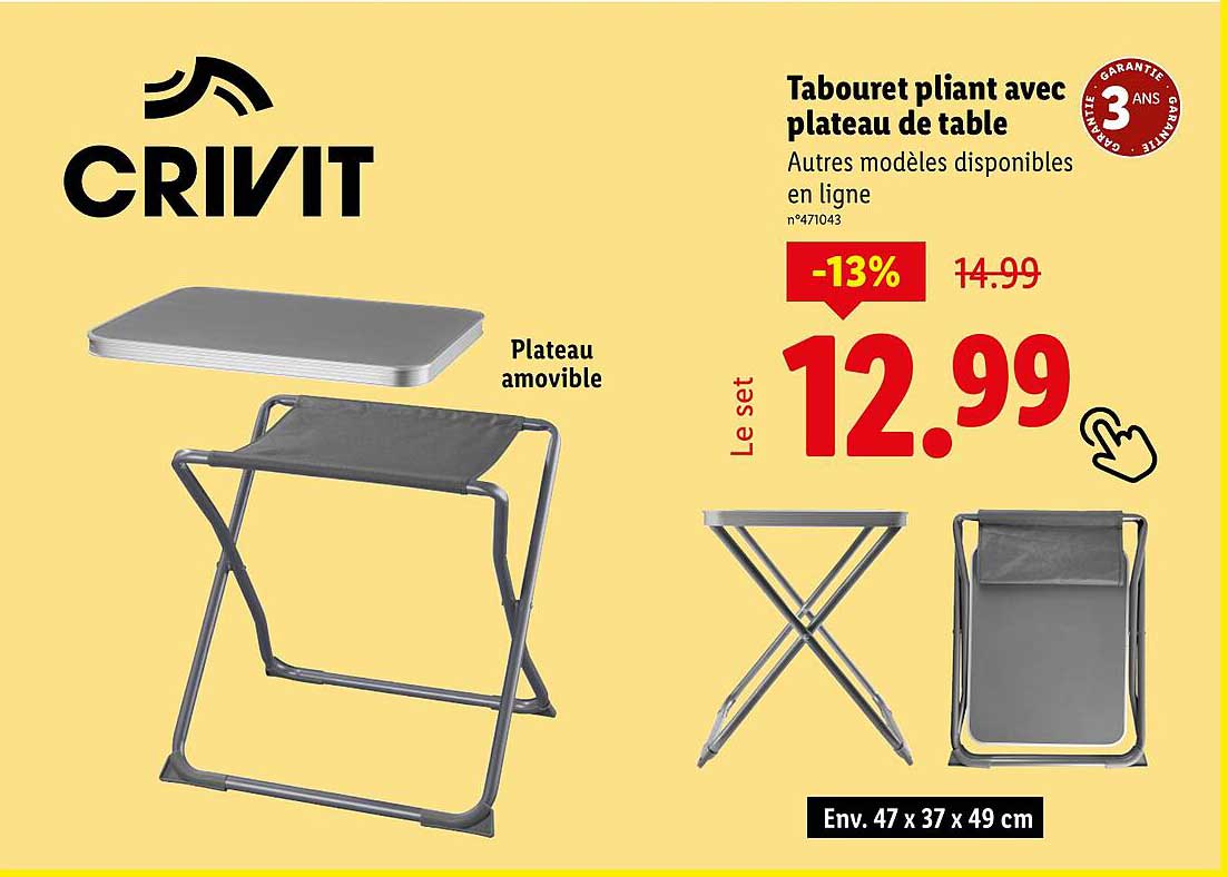 Tabouret pliant avec plateau de table