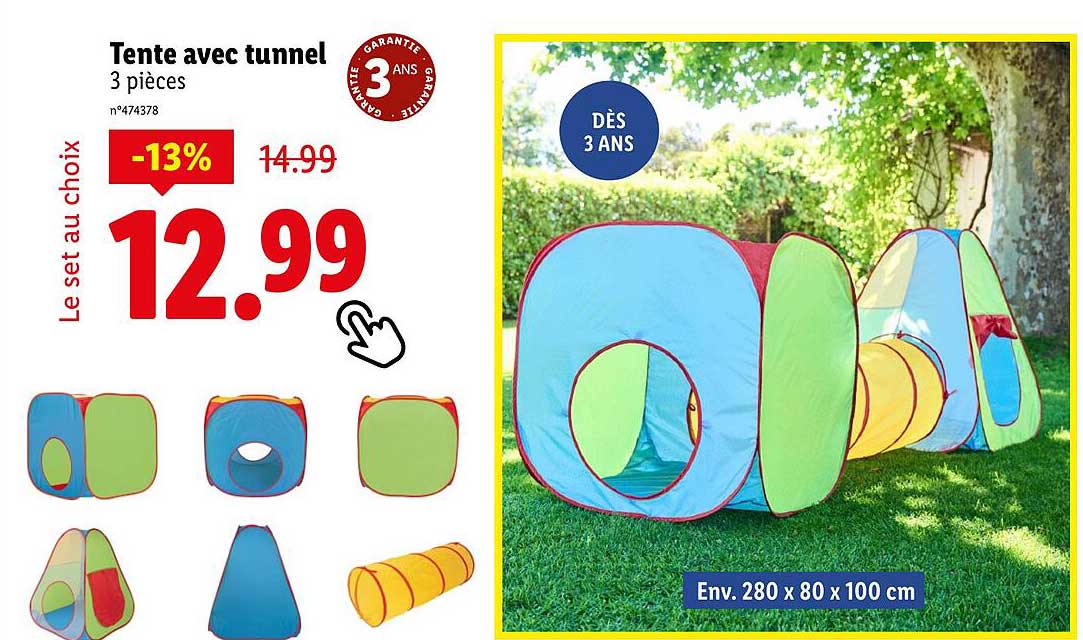 Tente avec tunnel 3 pièces