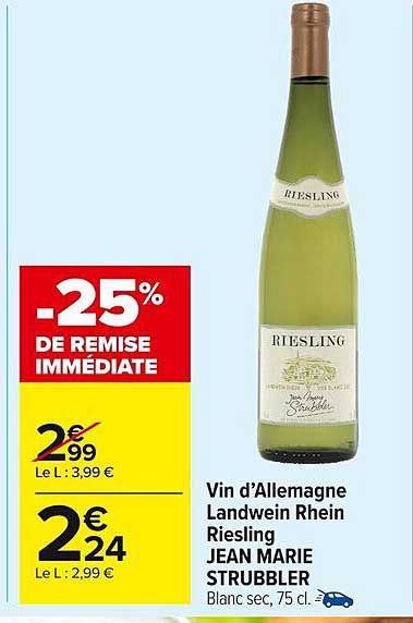 Vin d’Allemagne Landwein Rhein Riesling JEAN MARIE STRUBBLER