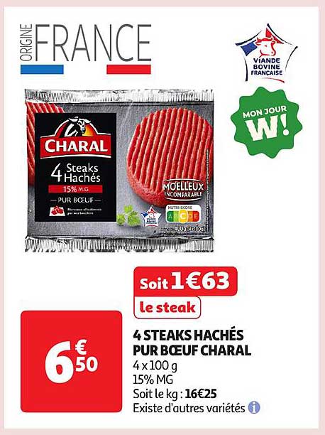 4 STEAKS HACHÉS PUR BŒUF CHARAL