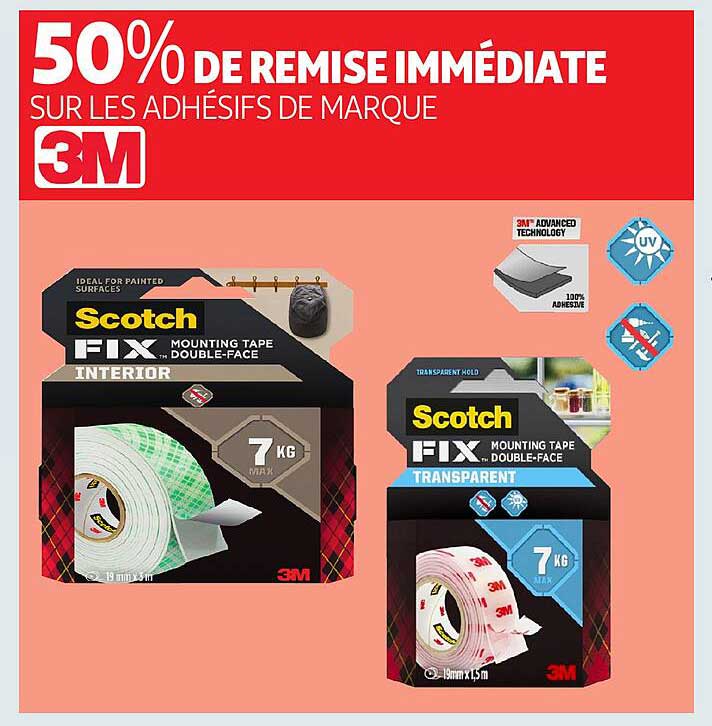 50% DE REMISE IMMÉDIATE SUR LES ADHÉSIFS DE MARQUE 3M