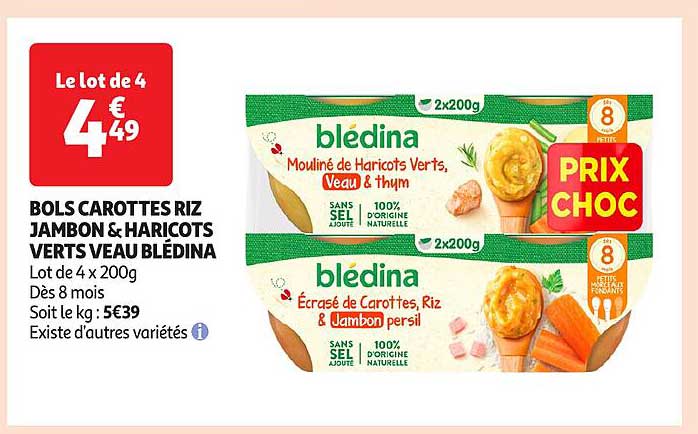 BOLS CAROTTES RIZ JAMBON & HARICOTS VERTS VEAU BLÉDINA