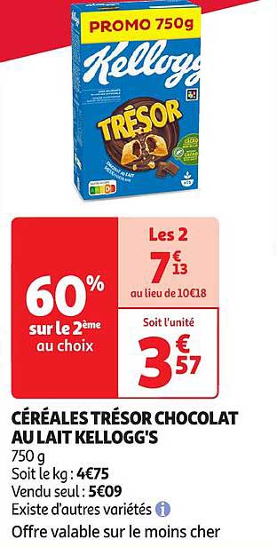 CÉRÉALES TRÉSOR CHOCOLAT AU LAIT KELLOGG'S
