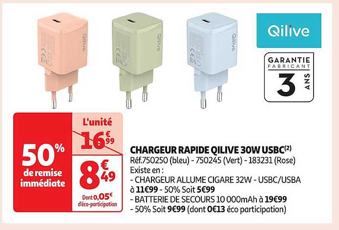 CHARGEUR RAPIDE QILIVE 30W USBC