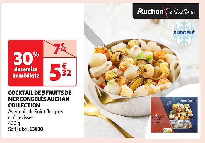 COCKTAIL DE 5 FRUITS DE MER CONGELÉS AUCHAN COLLECTION