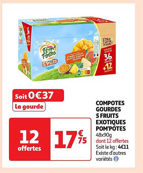 COMPOTES GOURDES 5 FRUITS EXOTIQUES POM'POTES