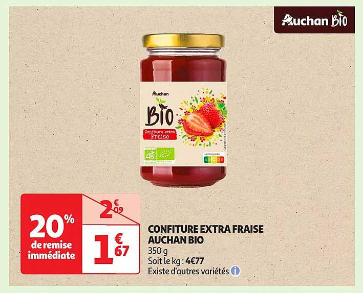 CONFITURE EXTRA FRAISE AUCHAN BIO