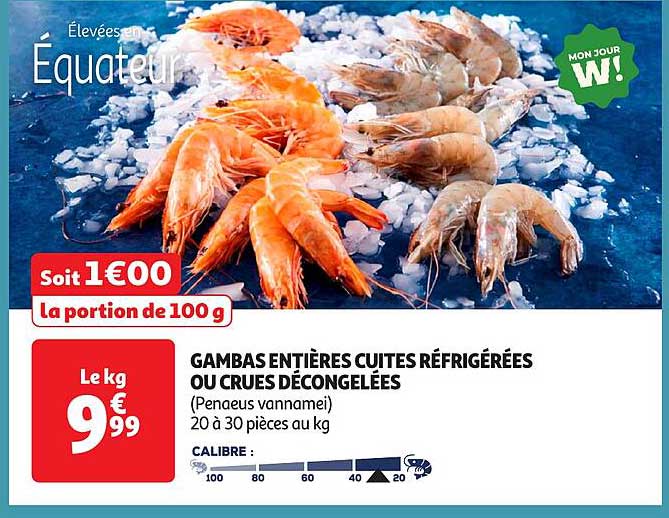 GAMBAS ENTIÈRES CUITES RÉFRIGÉRÉES OU CRUES DÉCONGELÉES