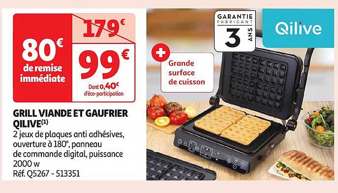 GRILL VIANDE ET GAUFRIER QILIVE
