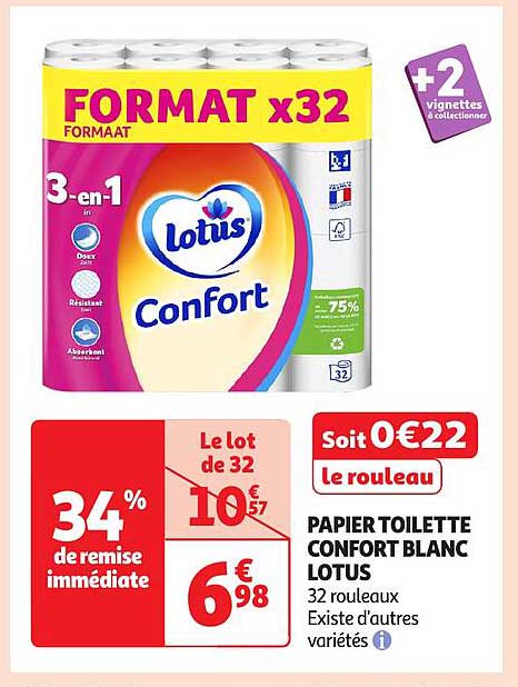 PAPIER TOILETTE CONFORT BLANC LOTUS