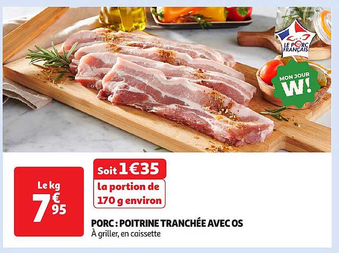 PORC : POITRINE TRANCHÉE AVEC OS