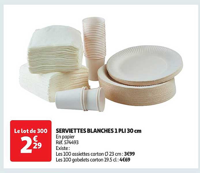 SERVIETTES BLANCHES 1 PLI 30 cm