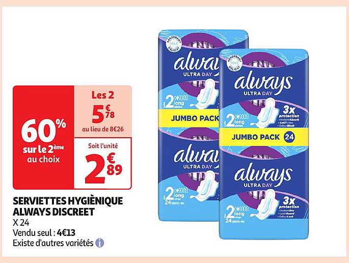 SERVIETTES HYGIÉNIQUE ALWAYS DISCRET